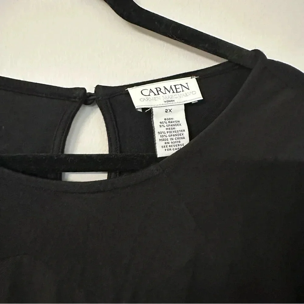 Carmen Marc Valvo Women's Black Lace/Sheer Arms and Chest Details Size 2X GUC - Picture 3 of 7